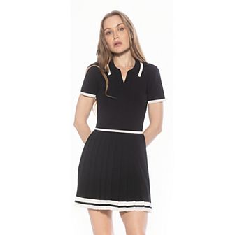 Women's ALEXIA ADMOR Jasmine Collar Contrast Pleated Knit Dress