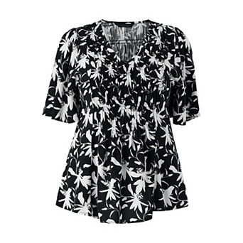 ellos Plus Size V-Neck A-Line Blouse With Smocked Bodice