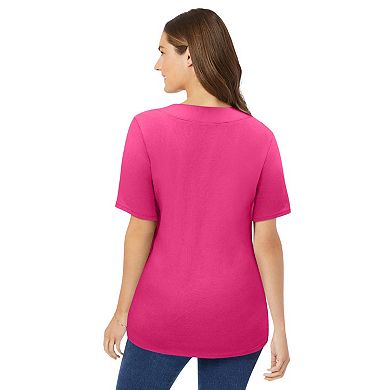 Woman Within Plus Size Lace-Up Knit Tee