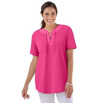 Woman Within Plus Size Lace-Up Knit Tee