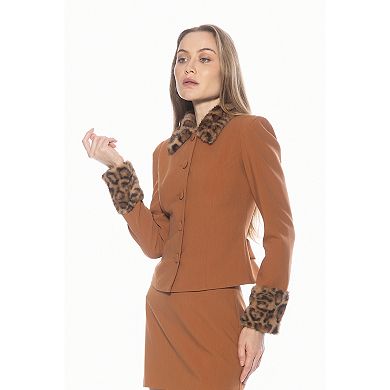 Women's ALEXIA ADMOR Faux Fur Collar & Sleeve Jacket