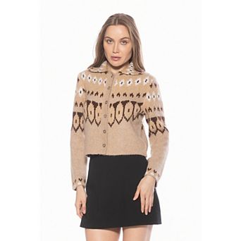 Women's ALEXIA ADMOR Knit Collared Long Sleeve Cardigan