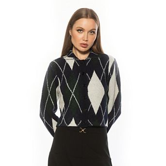 Women's ALEXIA ADMOR Knit Collared Long Sleeve Cardigan