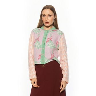 Women's ALEXIA ADMOR Knit Collared Long Sleeve Cardigan