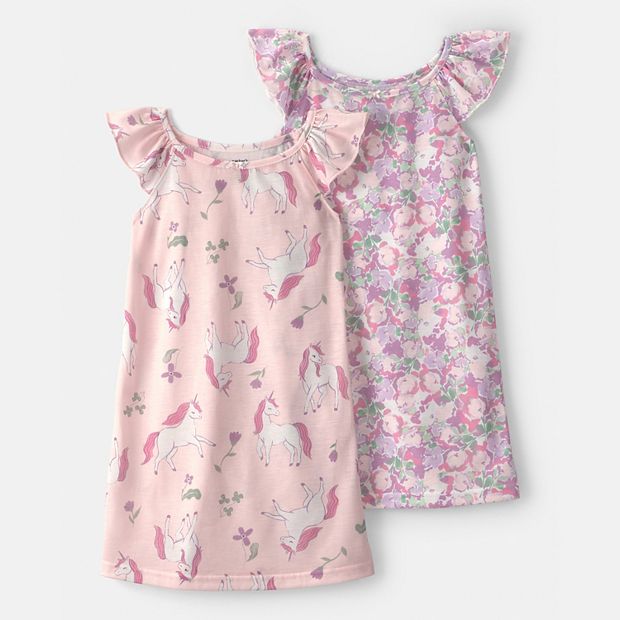 Carter's Girls' 2-5 Unicorn Floral Print Loose-Fit Night Gowns, 2-Piece Set - Pink/Purple - Size 4-5