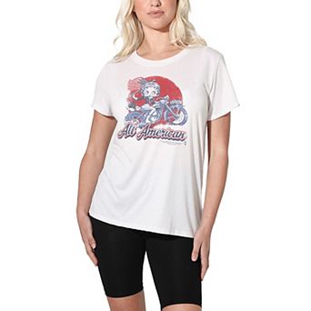 Juniors' Betty Boop American Biker Loose Fit Graphic Tee