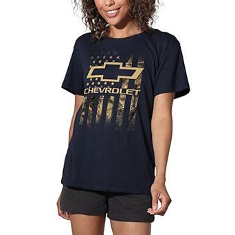 Juniors' Chevrolet Camo Flag Loose Fit Graphic Tee