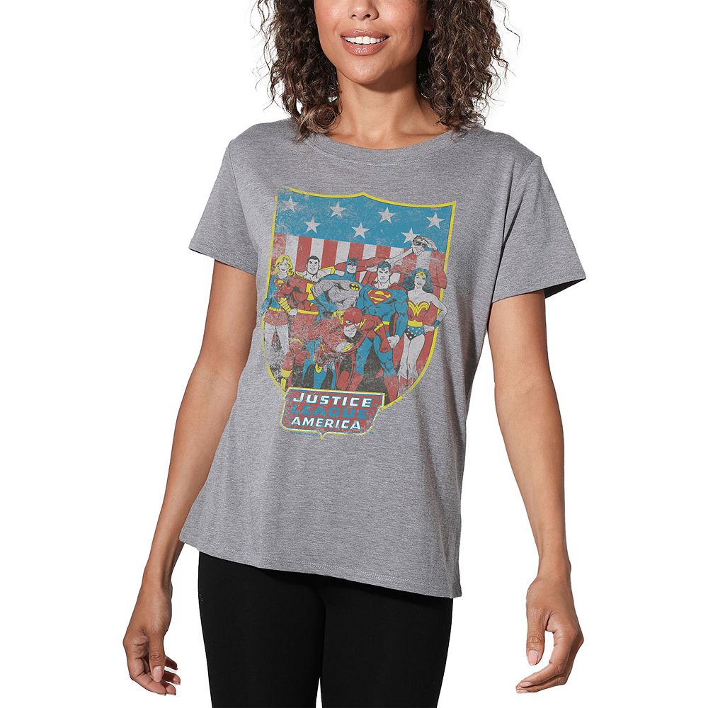 DC Justice League Splash Unite League Official Women's T-shirt (Heather Grey)