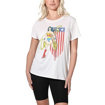 Juniors' DC Comics Wonder Woman USA Banner Loose Fit Graphic Tee