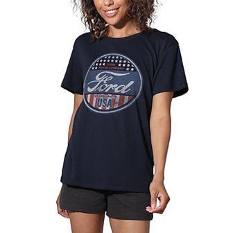 Juniors' Ford USA Shield Loose Fit Graphic Tee