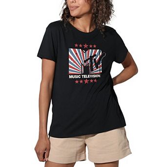 Juniors' MTV Logo Americana Stripes Loose Fit Graphic Tee