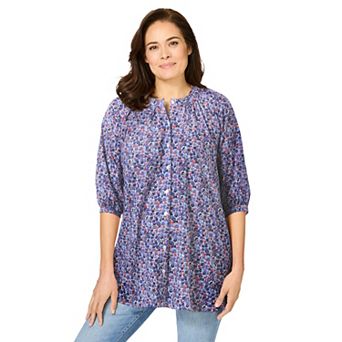 Woman Within Plus Size Three-Quarter Sleeve Full Placket Blouse