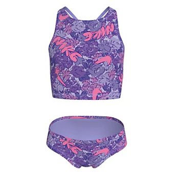 Girls 6-20 Nike 2 pc Doodle Floral Spiderback Midkini Swim Set