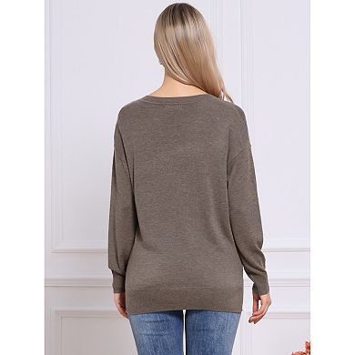 V Neck Sweater for Women's Casual Long Sleeve Lightweight Pullover Soft Knitted Tops