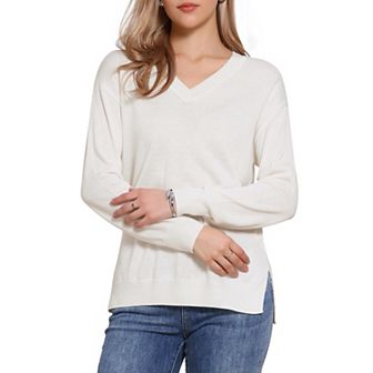 V Neck Sweater for Women's Casual Long Sleeve Lightweight Pullover Soft Knitted Tops
