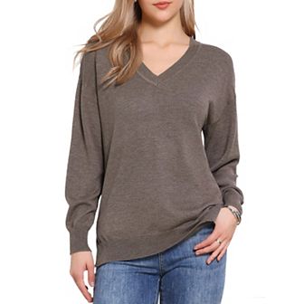 V Neck Sweater for Women's Casual Long Sleeve Lightweight Pullover Soft Knitted Tops