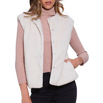 Faux Fur Vest for Women's Button Down Sleeveless Open Front Winter Vests Jacket