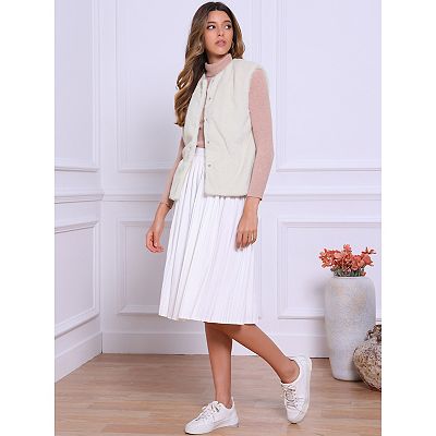 Faux Fur Vest for Women's Button Down Sleeveless Open Front Winter Vests  Jacket