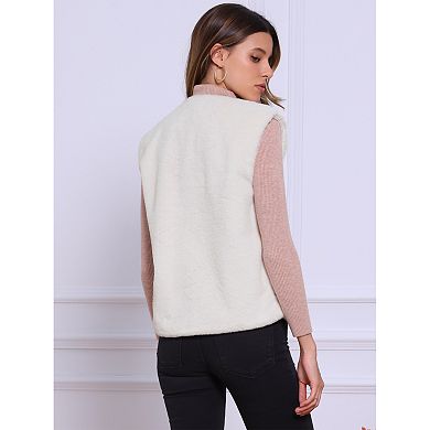 Faux Fur Vest for Women's Button Down Sleeveless Open Front Winter Vests Jacket