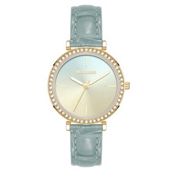 Madden Women's Crystal Accent Analog Faux Leather Strap Watch