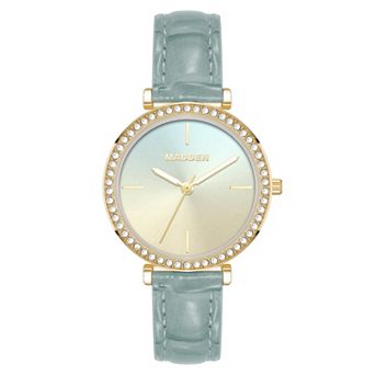 Madden Women's Crystal Accent Analog Faux Leather Strap Watch
