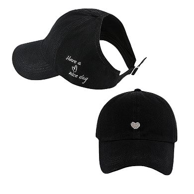 Women's Embroidered Baseball Cap Large Bun Half Hollow Top Soft Cotton Trucker Hat