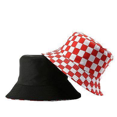 Women's Bucket Hats Reversible Checkered Pattern Fisherman Cap