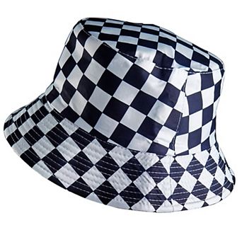 Women's Bucket Hats Reversible Checkered Pattern Fisherman Cap