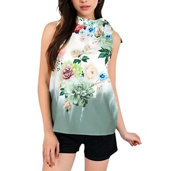 Women's Floral Print High Neck Blouse with Side Bow Tie Detail