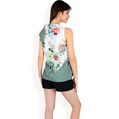 Women's Floral Print High Neck Blouse with Side Bow Tie Detail