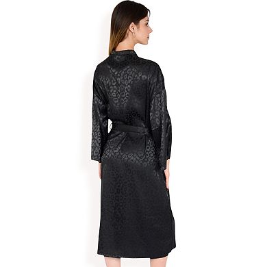 Women's Leopard Print Satin Nightgown with Matching Long Robe and Adjustable Straps