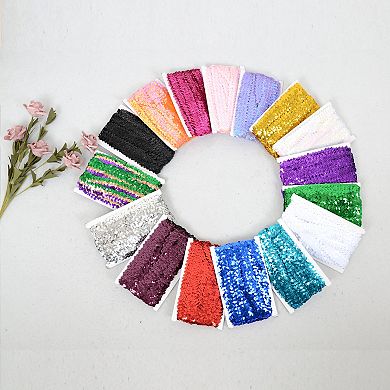 Elastic Flat Glitter Paillette Sequin Ribbon, Metallic Stretch Sequin Strips Sewing DIY Craft