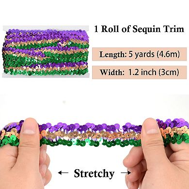 Elastic Flat Glitter Paillette Sequin Ribbon, Metallic Stretch Sequin Strips Sewing DIY Craft