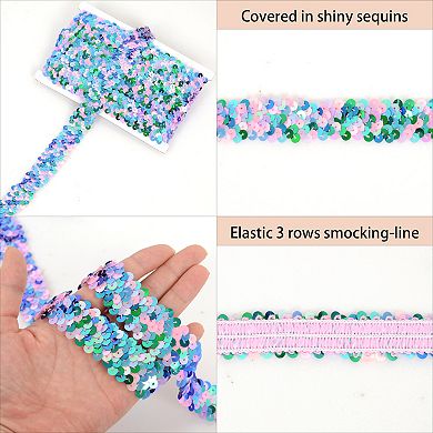 Elastic Sequin Trim Flat Glitter Paillette Ribbon, Metallic Stretch Strips Sewing DIY Craft