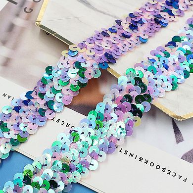 Elastic Sequin Trim Flat Glitter Paillette Ribbon, Metallic Stretch Strips Sewing DIY Craft