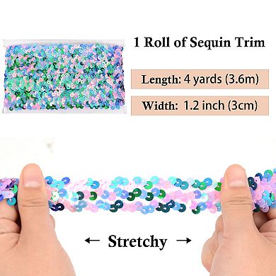 Elastic Sequin Trim Flat Glitter Paillette Ribbon, Metallic Stretch Strips Sewing DIY Craft