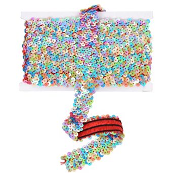 Elastic Sequin Trim Flat Glitter Paillette Ribbon, Metallic Stretch Strips Sewing DIY Craft