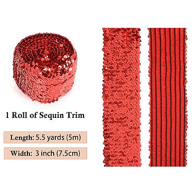 Elastic Sequin Trim Flat Glitter Bling Fabric Paillette Sequin Ribbon, Metallic Sewing DIY Project