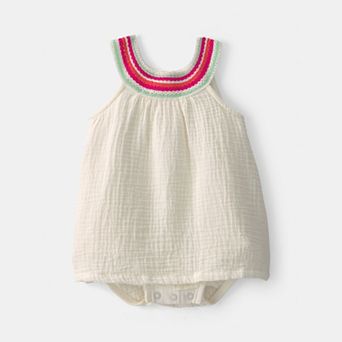 Baby Girls Carter's Gauze Bodysuit Dress with Colorful Crochet Neckline