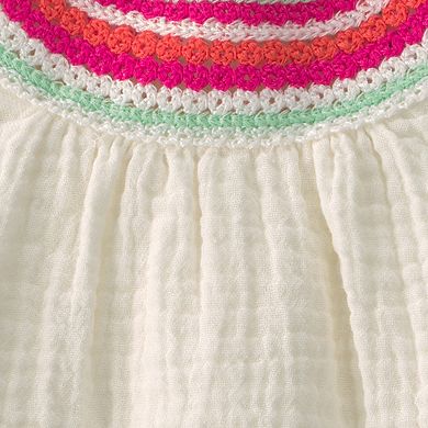 Baby Girls Carter's Gauze Bodysuit Dress with Colorful Crochet Neckline