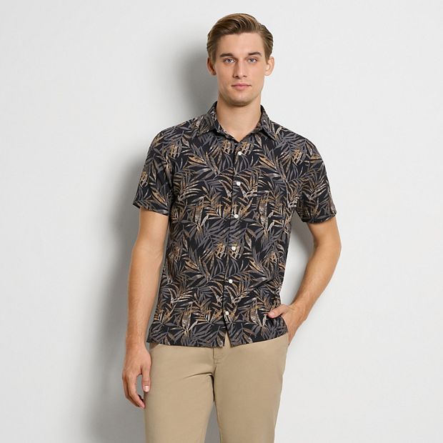 Van Heusen Men's Tropical Print Short Sleeve Buttoned Shirt - Black Multi - Large