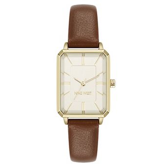 Nine West Women's Rectangle Case Faux Leather Strap Watch
