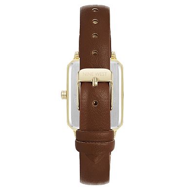 Nine West Women's Rectangle Case Faux Leather Strap Watch