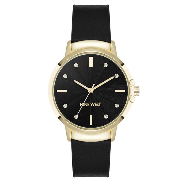 Women\'s Strap Watch Black Faux Leather Gold Dial Mineral Crystal 3048BK-FV_d46b5936-74c7-4ee3-  main image 4