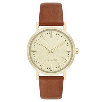 Nine West Women's Round Dial Faux Leather Strap Watch
