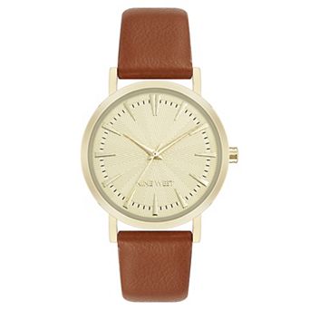 Nine West Women's Round Dial Faux Leather Strap Watch