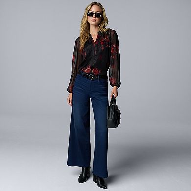 Women's Simply Vera Vera Wang Mid-Rise Wide-Leg Knit Denim Jeans