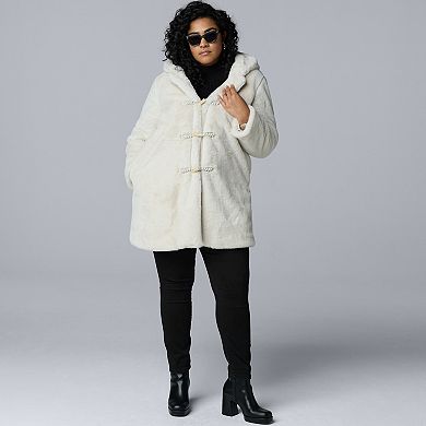Plus Size Simply Vera Vera Wang Toggle Faux Fur Coat