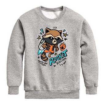 Boys 8-20 Marvel Guardians Of The Galaxy Rocket Raccoon Scribble Crew Fleece Sweatshirt
