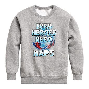 Boys 8-20 Marvel Spider-Man Even Heroes Need Naps Crew Fleece Sweatshirt
